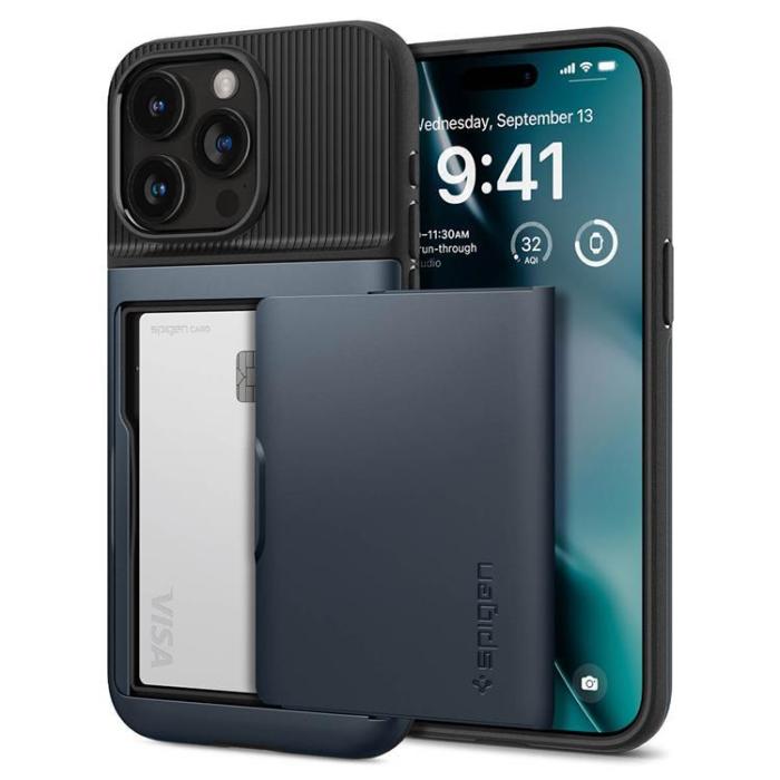 Spigen - Spigen iPhone 15 Pro Max Mobilskal Slim Armor CS - Blå