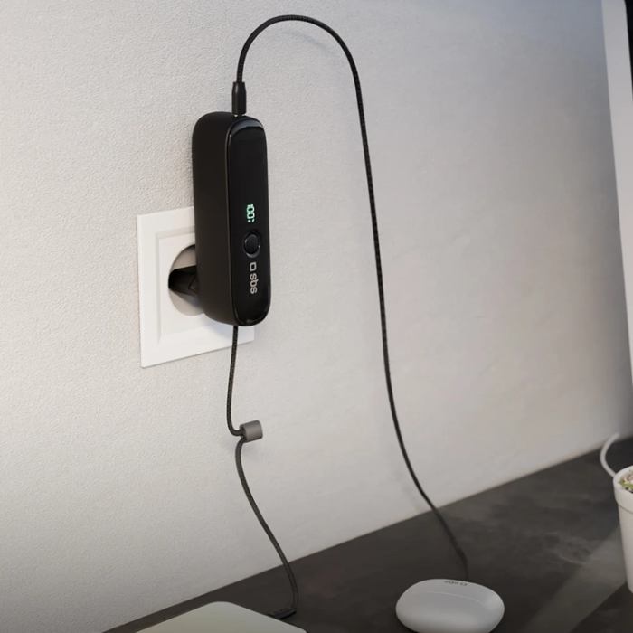 SBS - SBS Hybrid Powerbank 5000mAh 20W PD med Kabel Vikbar Kontakt