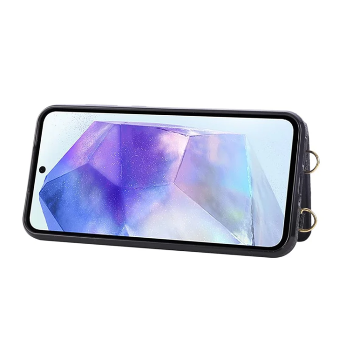 A-One Brand - Galaxy A17 5G/4G Mobilskal Korthållare Kickstand Rhombus - Svart