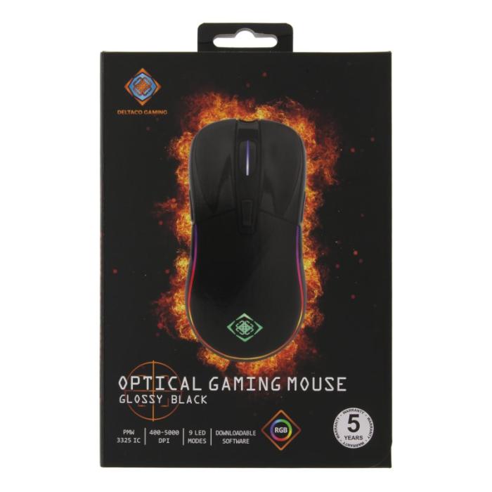 UTGATT1 - Deltaco Optisk mus, RGB, PMW 3325 sensor, 5000 DPI, svart