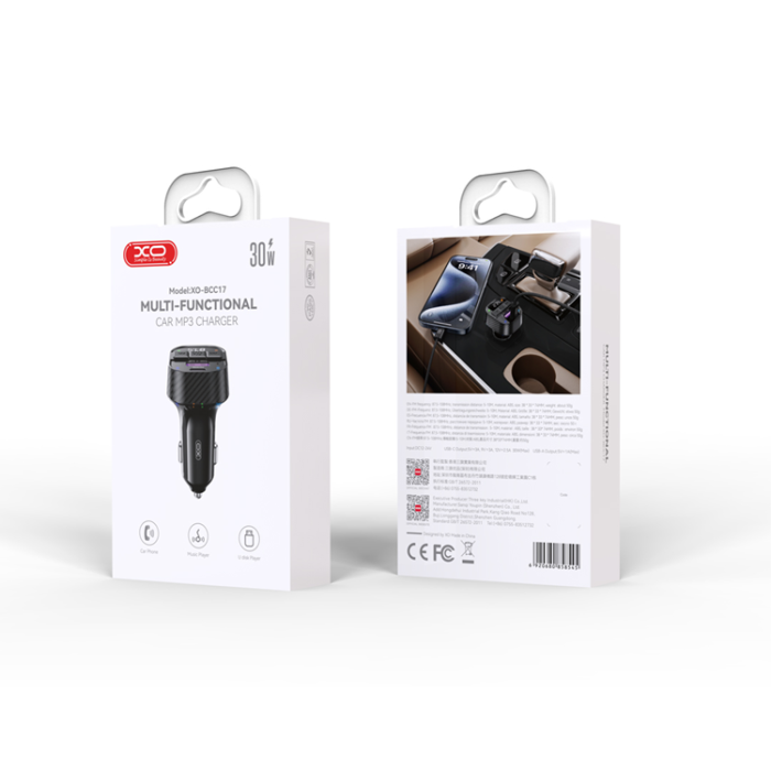 XO - XO FM-sändare Bluetooth MP3 Med Billadare 30W BCC17 - Svart