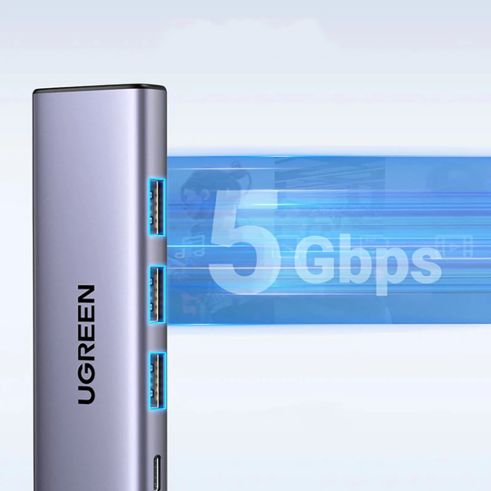 Ugreen - Ugreen 5in1 HUB USB-C Till 1xUSB-C 1xHDMI 3xUSB-A 3.0 - Grå