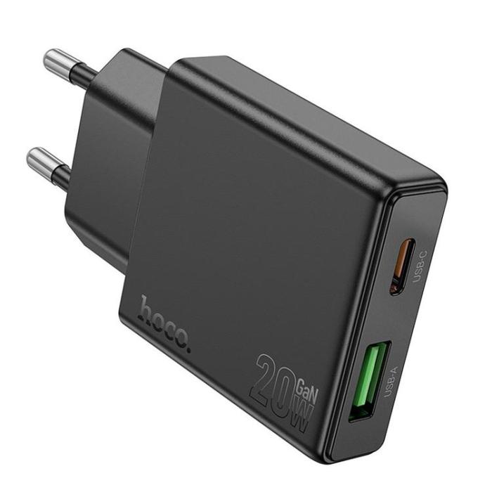 Hoco - Hoco Snabbladdare PD 20W USB-A USB-C QC3.0 3A N38 - Svart