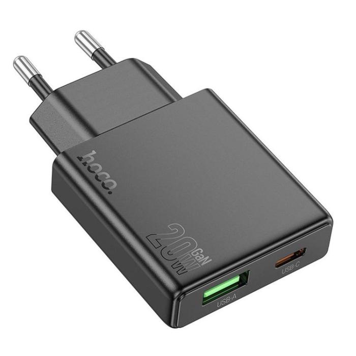 Hoco - Hoco Snabbladdare PD 20W USB-A USB-C QC3.0 3A N38 - Svart