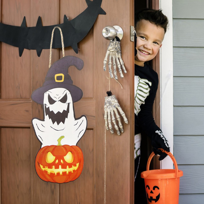 OEM - Halloween Hängande Pumpa Fladdermus Spöke Trä - Ghost and Pumpkin