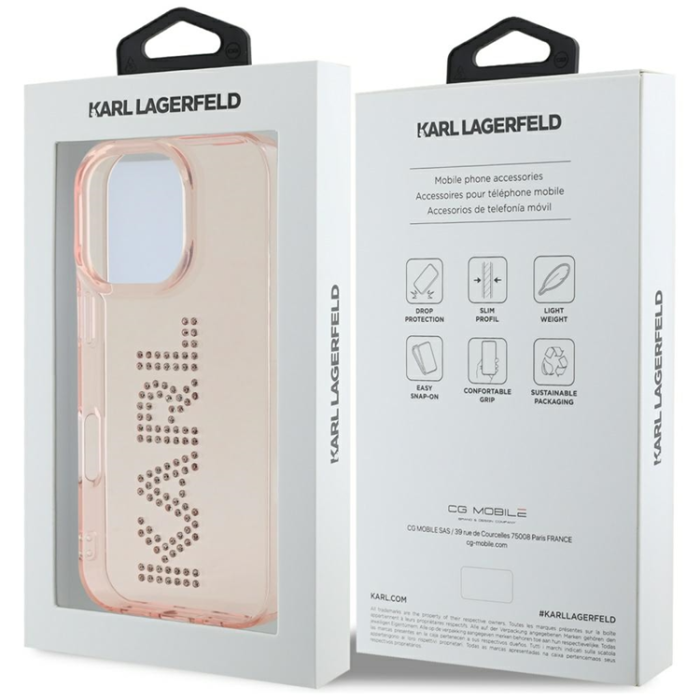 KARL LAGERFELD - Karl Lagerfeld iPhone 16 Pro Max Mobilskal Rhinestones Logo - Rosa