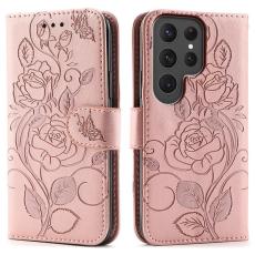 A-One Brand - Galaxy S25 Ultra Konstl&auml;der Pl&aring;nboksfodral Imprinted Rosa Butterfly