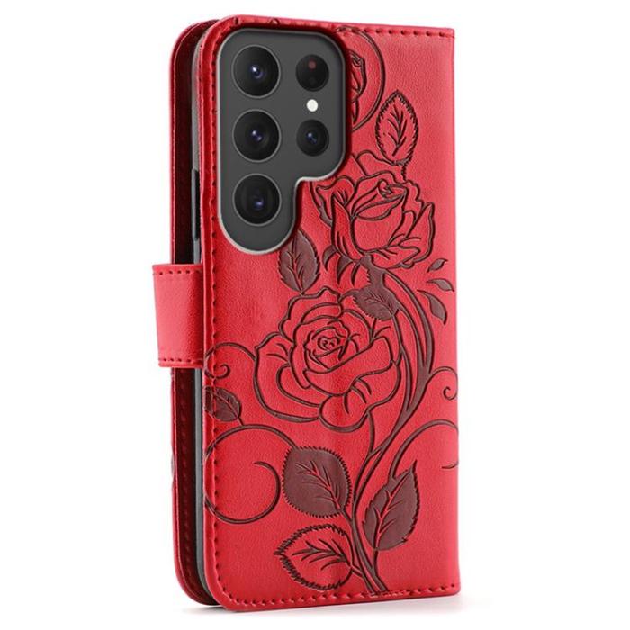 A-One Brand - Galaxy S25 Ultra Konstläder Plånboksfodral Imprinted Rosa Butterfly