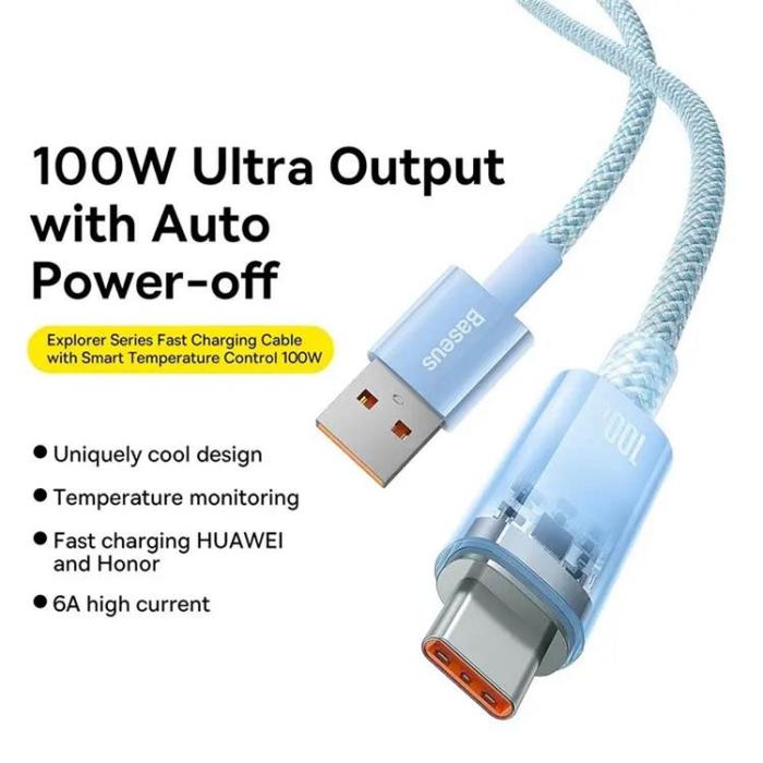 BASEUS - Baseus USB-C till USB-A kabel 2m 100W - Blå