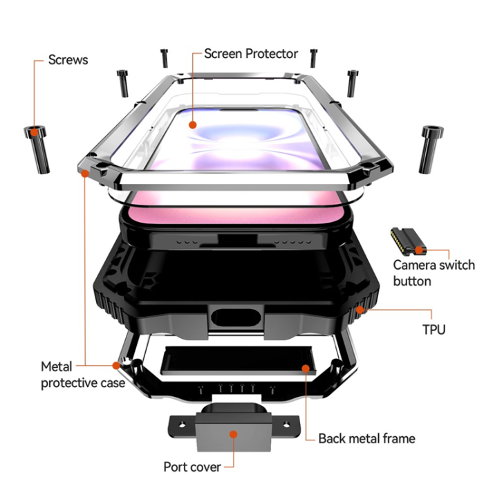 R-JUST - R-JUST iPhone 17 Mobilskal med Härdat Glas Kickstand - Silver