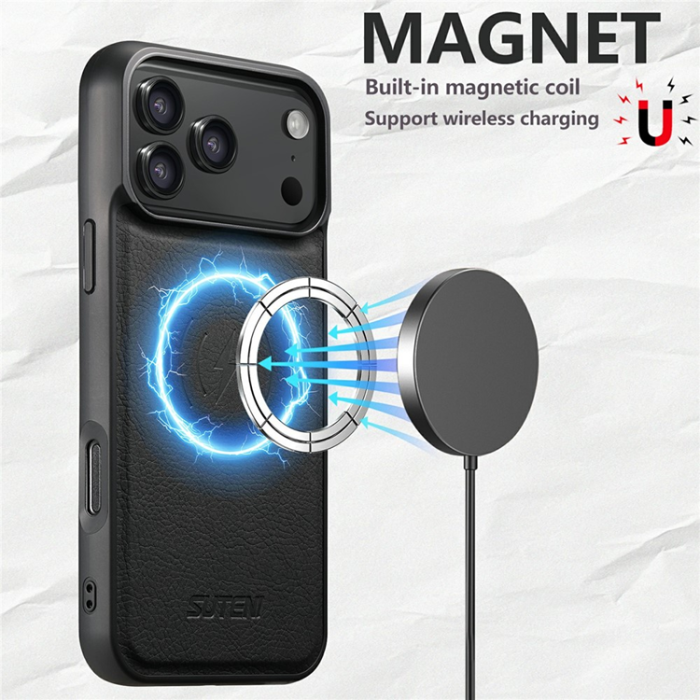 SUTENI - SUTENI iPhone 17 Pro Max Mobilskal MagSafe Litchi Texture - Svart