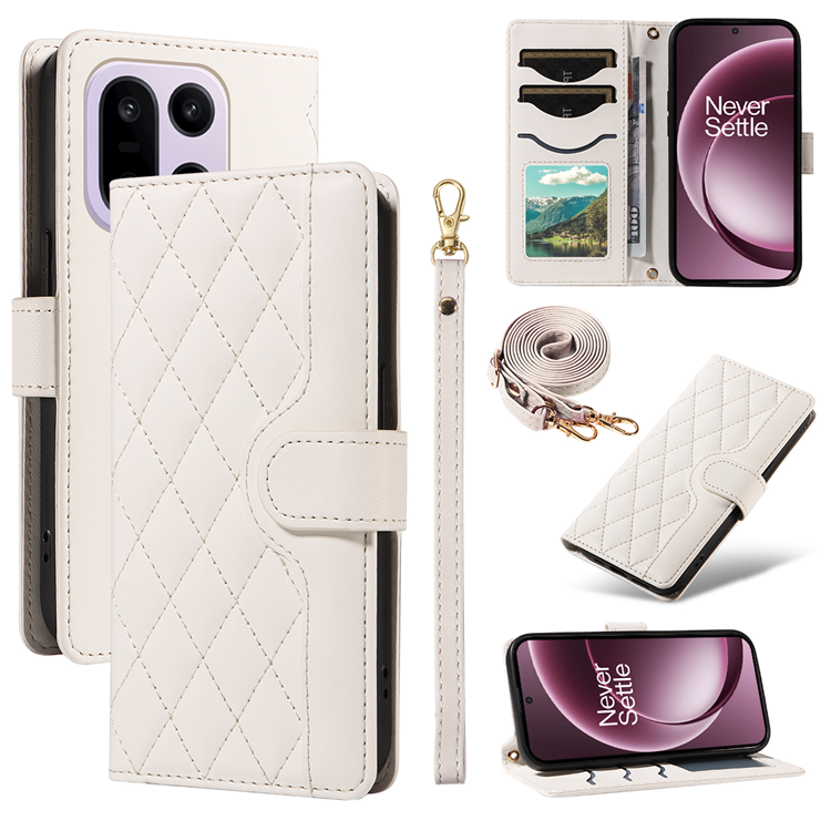 OnePlus 15 5G Plånboksfodral Rhombus Konstläder (Vit) | 2353 | AlltMobil