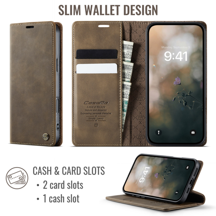 Caseme - Caseme iPhone 17 Plånboksfodral RFID Blocking 033 Series - Kaffe