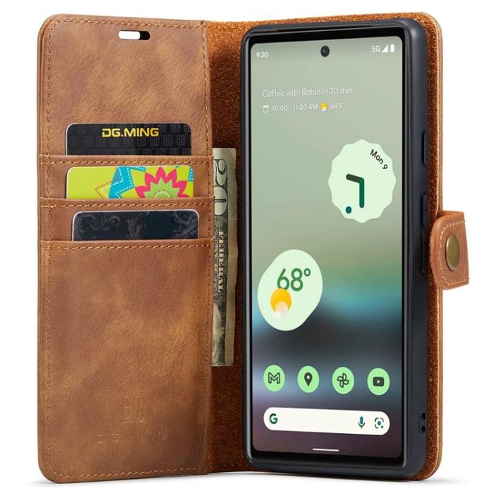DG.MING - DG.MING Google Pixel 6a Plånboksfodral Detachable 2in1 Äkta Läder - Brun