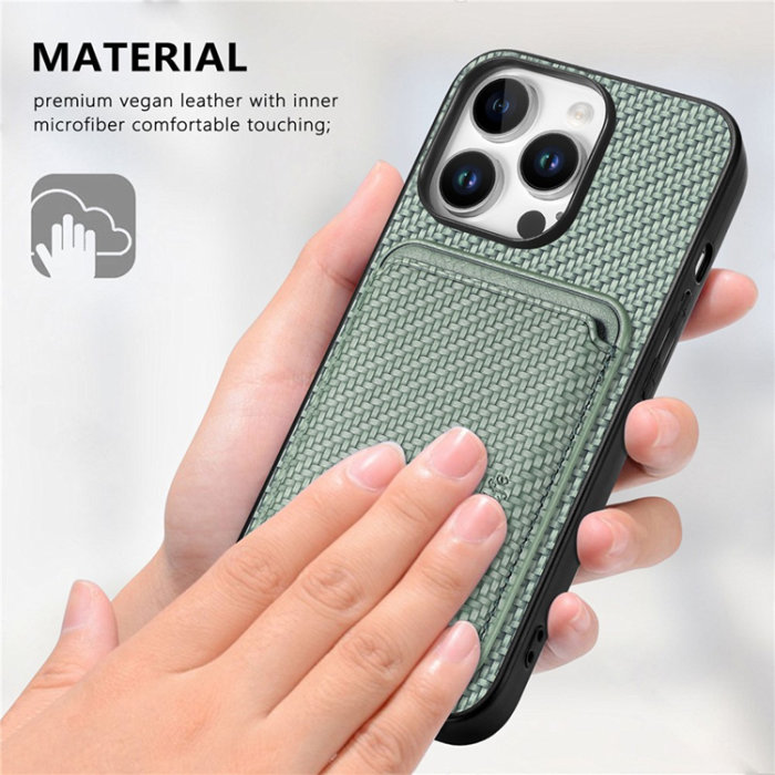 A-One Brand - iPhone 16 Pro Max Mobilskal korthållare Carbon Fiber - Grön