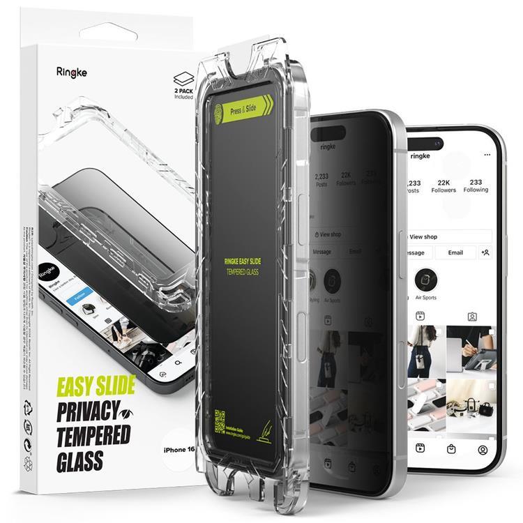 [2-Pack] Ringke iPhone 16 Pro Härdat glas Skärmskydd Privacy Easy Slide | 5468 | AlltMobil