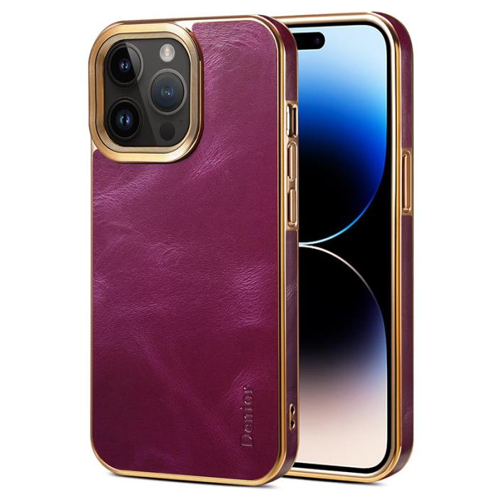 DENIOR - DENIOR Mobilskal till iPhone 15 Pro Äkta Läder + PC + TPU - Lila