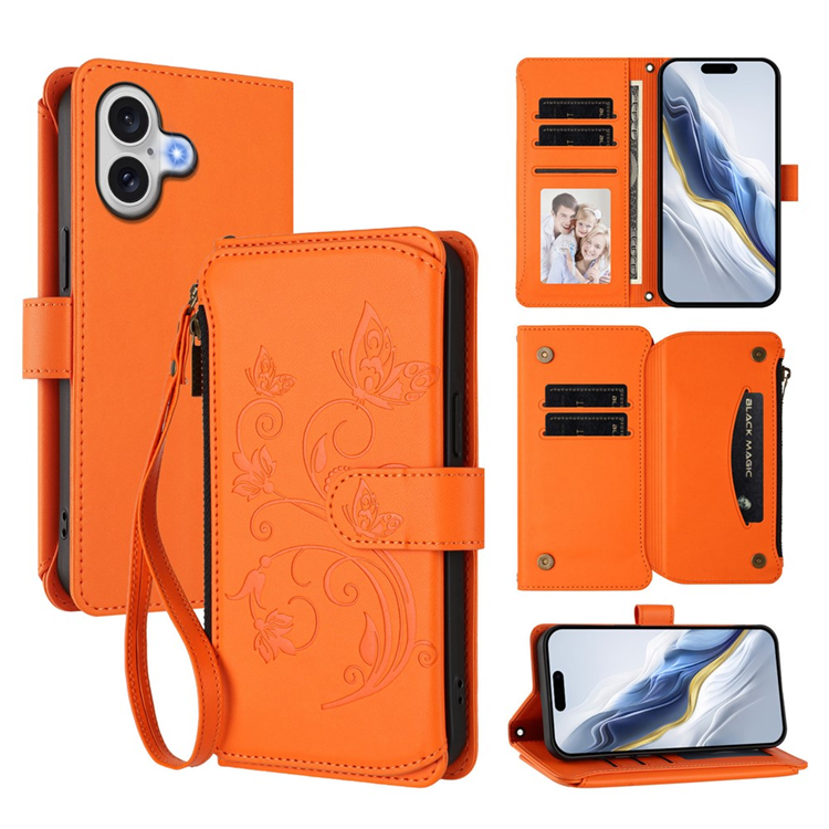 iPhone 17 Plånboksfodral Butterfly Floral Imprint - Orange | 2353 | AlltMobil