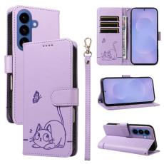 OEM - Cat Pattern Imprint Samsung Galaxy S26+ Mobilskal KonstL&auml;der - Lila