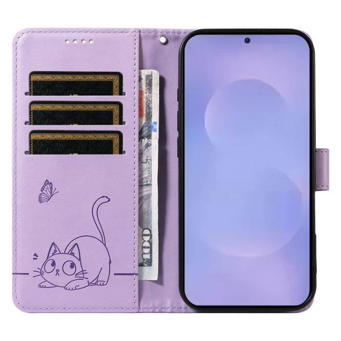 OEM - Cat Pattern Imprint Samsung Galaxy S26+ Mobilskal KonstLäder - Lila