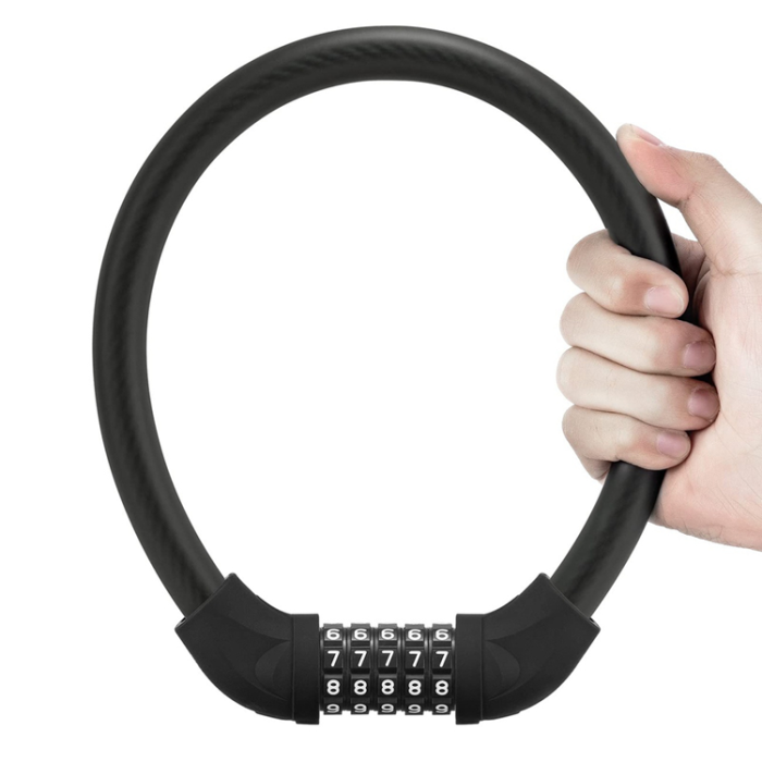 Rockbros - Rockbros Cykellås med 5-siffrig kod Stålvajer 85 cm RKS870-BK - Svart