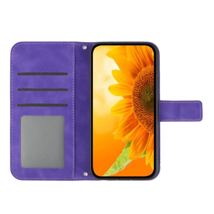 OEM - Samsung Galaxy S26 Plånboksfodral Solros Prägling Konstläder - Mörklila