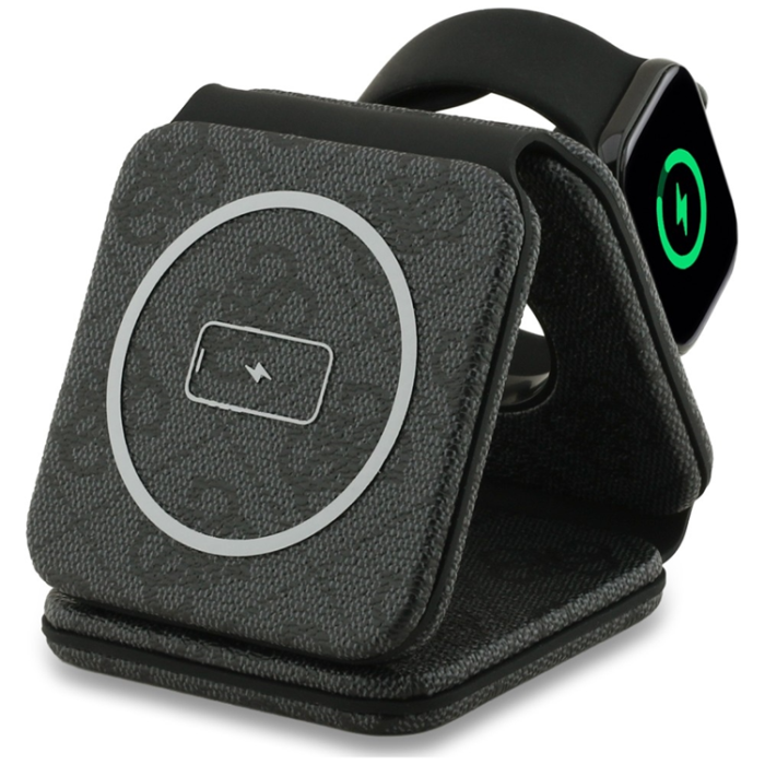Guess - Guess 3in1 MagSafe Trådlös Laddare 15W iPhone Apple Watch Airpods 4G - Svart