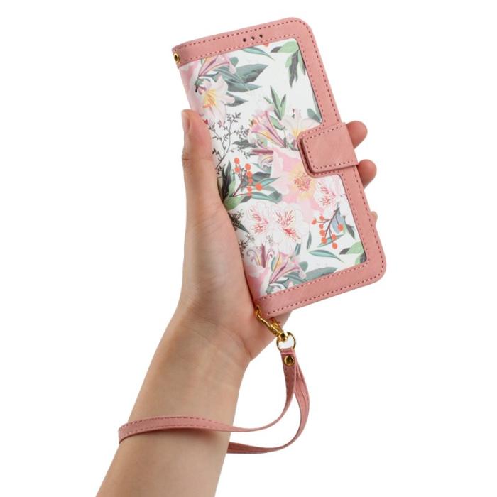 OEM - Mobilskal till Samsung Galaxy S26 Ultra PU Läder Blommönster - Rosa