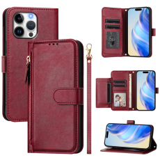 A-One Brand - iPhone 16 Pro Max Plånboksfodral Zipper Pocket Läder - Röd