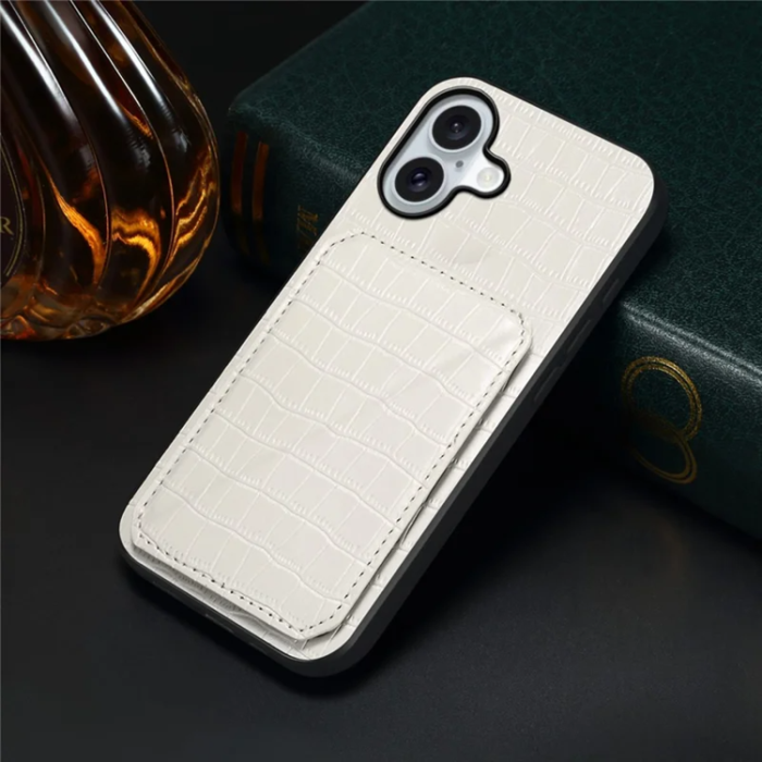 A-One Brand - iPhone 17 Mobilskal Korthållare Crocodile Textured - Vit