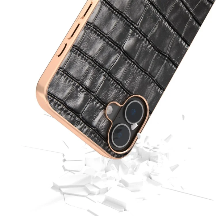 ABEEL - ABEEL iPhone 16 Plus Mobilskal Äkta läder Crocodile - Svart