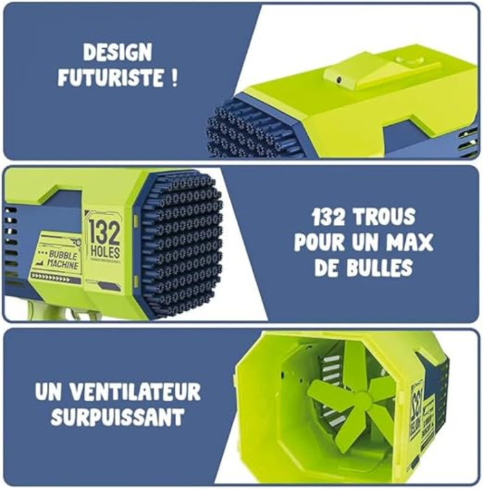 Bazooka - Såpbubbelbazooka – Elektrisk Bubbelpistol med 132 Hål - Grön/Blå