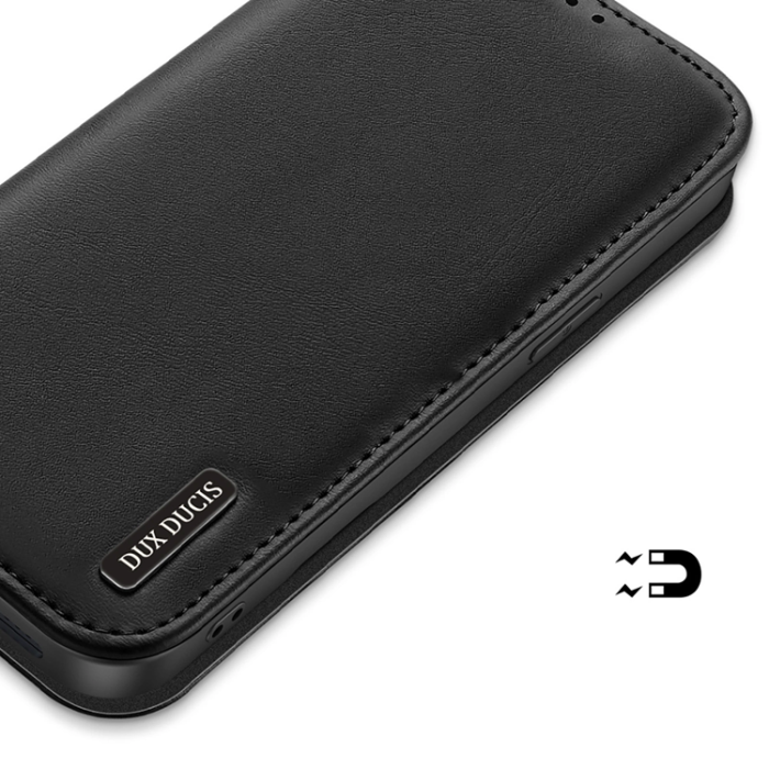 Dux Ducis - Dux Ducis iPhone 16e Plånboksfodral Äkta Läder Hivo - Svart