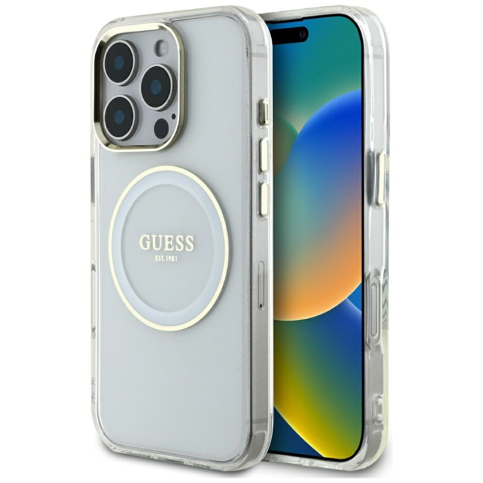Guess - Guess iPhone 16 Pro Max Mobilskal MagSafe Metal Circle Logo - Vit