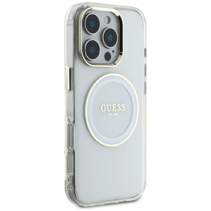 Guess - Guess iPhone 16 Pro Max Mobilskal MagSafe Metal Circle Logo - Vit