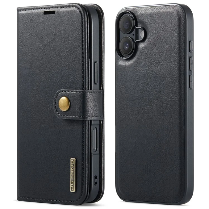 DG.MING - DG.MING iPhone 16 Plånboksfodral Split Läder - Svart