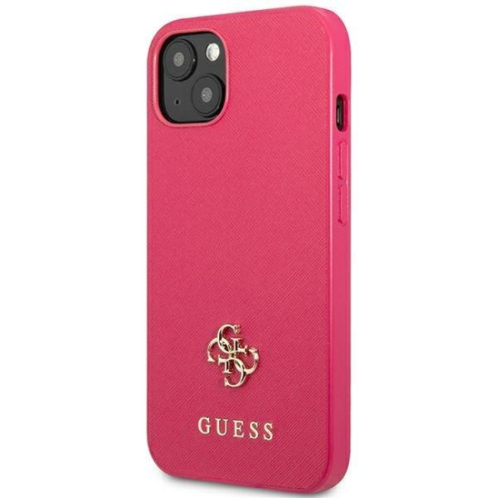 Guess - Guess iPhone 13 Mini Skal Saffiano Small Metall Logo - Rosa