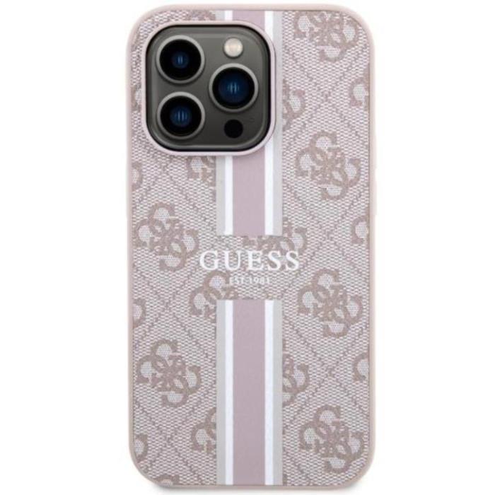 Guess - Guess iPhone 14 Pro Mobilskal MagSafe Printed Stripes Rosa