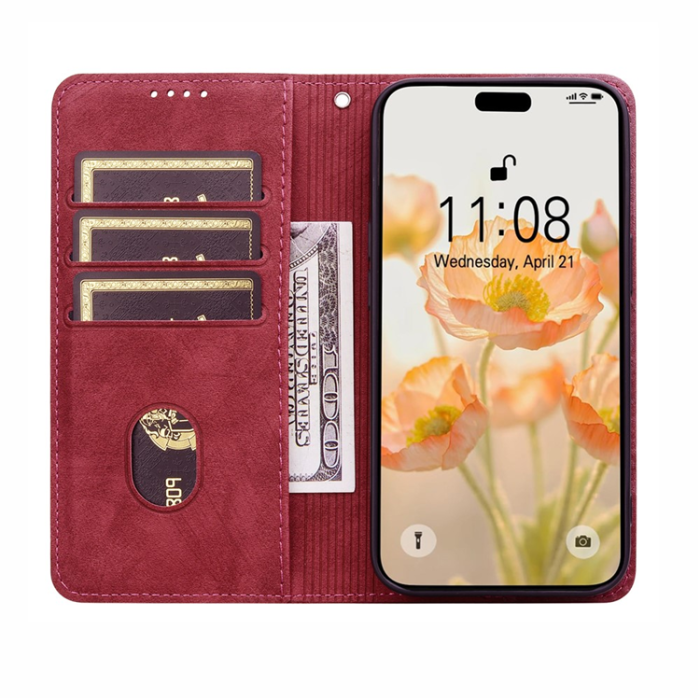 A-One Brand - iPhone Air Plånboksfodral med Rem Lines Pattern - Röd