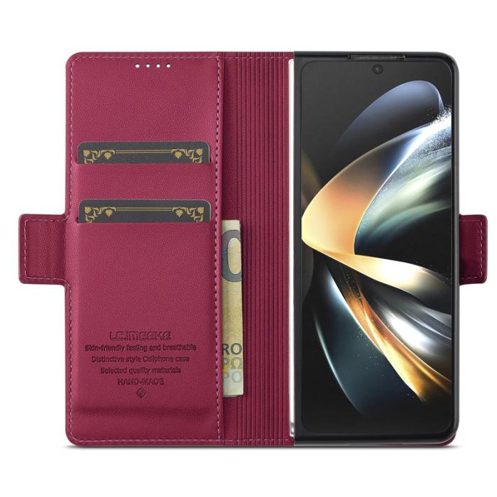 LC.imeeke - LC.IMEEKE L1 Konstläder Plånboksfodral för Samsung Galaxy Z Fold3 5G - Röd