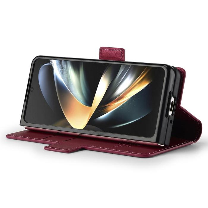 LC.imeeke - LC.IMEEKE L1 Konstläder Plånboksfodral för Samsung Galaxy Z Fold3 5G - Röd