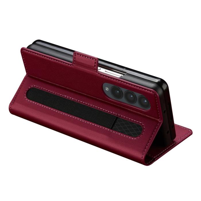 LC.imeeke - LC.IMEEKE L1 Konstläder Plånboksfodral för Samsung Galaxy Z Fold3 5G - Röd