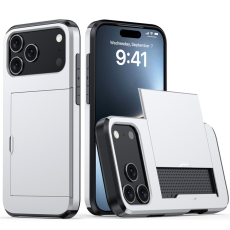 Amorus - AMORUS iPhone 17 Pro Max Mobilskal Glidande Korthållare - Silver