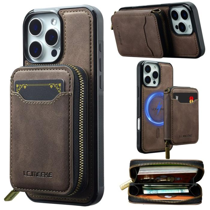 LC.imeeke - LC.IMEEKE L6 iPhone 13 Pro Plånboksfodral Konstläder - Brun
