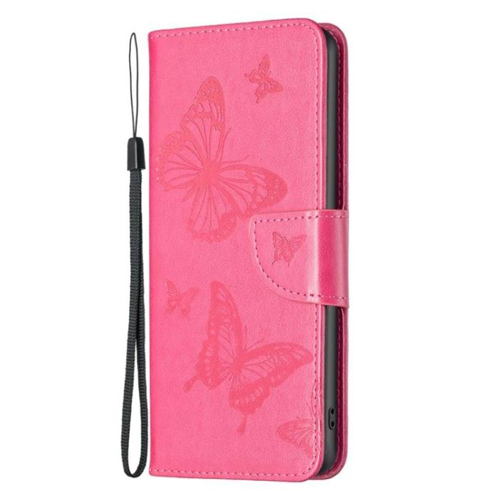 OEM - iPhone 14 Pro Max Plånboksfodral Butterflies Imprinted - Magenta