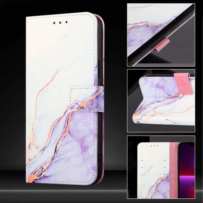 OEM - Samsung Galaxy S26 Ultra Skal Marmor Mönster Äkta Läder - Vit / Lila