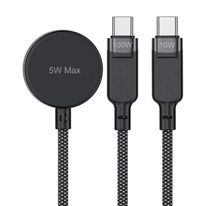 Acefast - Acefast 3in1 USB-C - 2x USB-C 100W Qi Kabel 1.2m 480Mb/s Svart