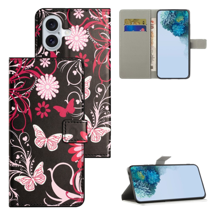 A-One Brand - iPhone 17 Plånboksfodral Pattern Print - Svart Fjäril
