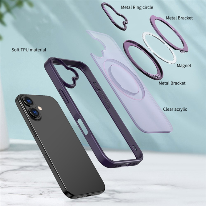 A-One Brand - iPhone 17 Mobilskal MagSafe TPU + Acrylic Kickstand - Lila