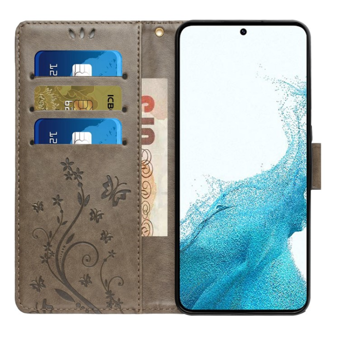 OEM - Galaxy S23 Plus Plånboksfodral Imprinting Flower Butterfly - Grå
